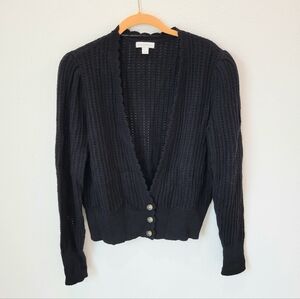 Charter Club Black Hollow Knit Button Cardigan Women’s L